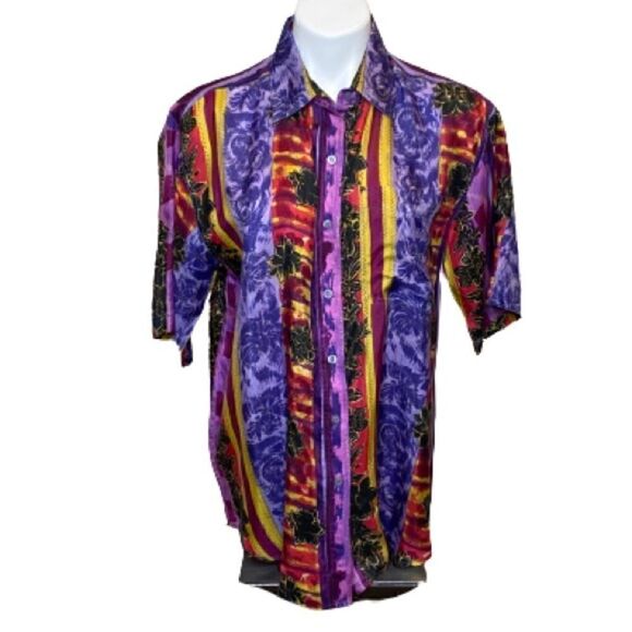 Vintage 90’s silk abstract print short sleeve button up shirt size S - Picture 1 of 16